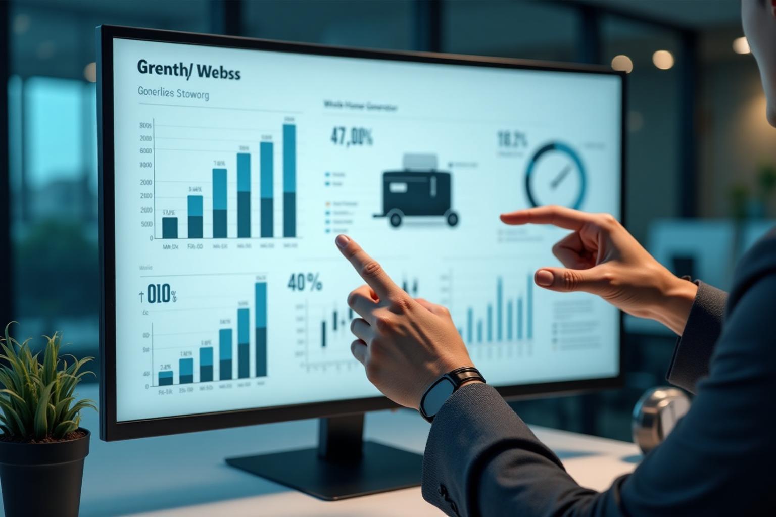 Generator installer reviewing smart website analytics, consultation bookings, and installation ROI for whole home generators